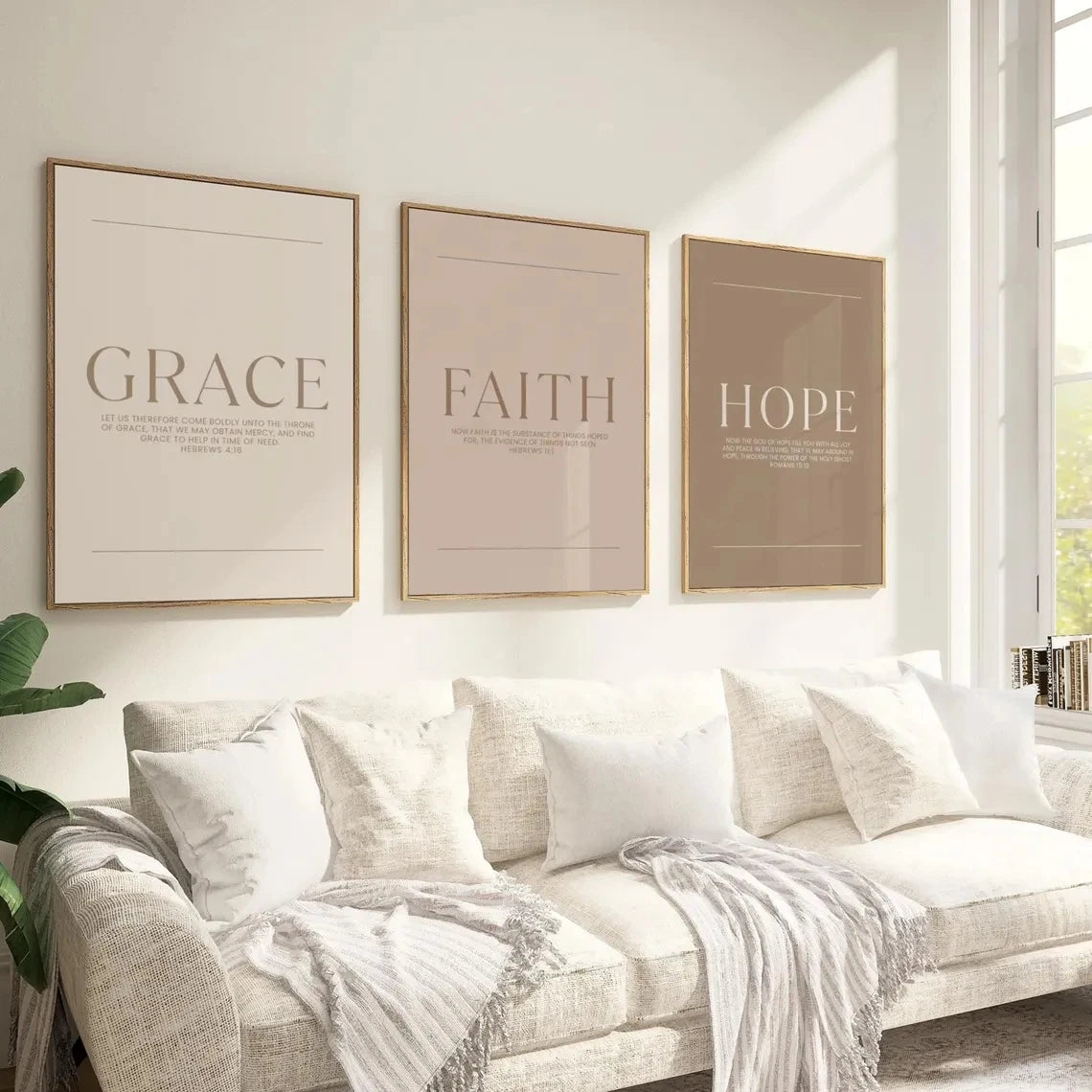 3-Piece Christian Grace Faith Hope Canvas Wall Art Print Set