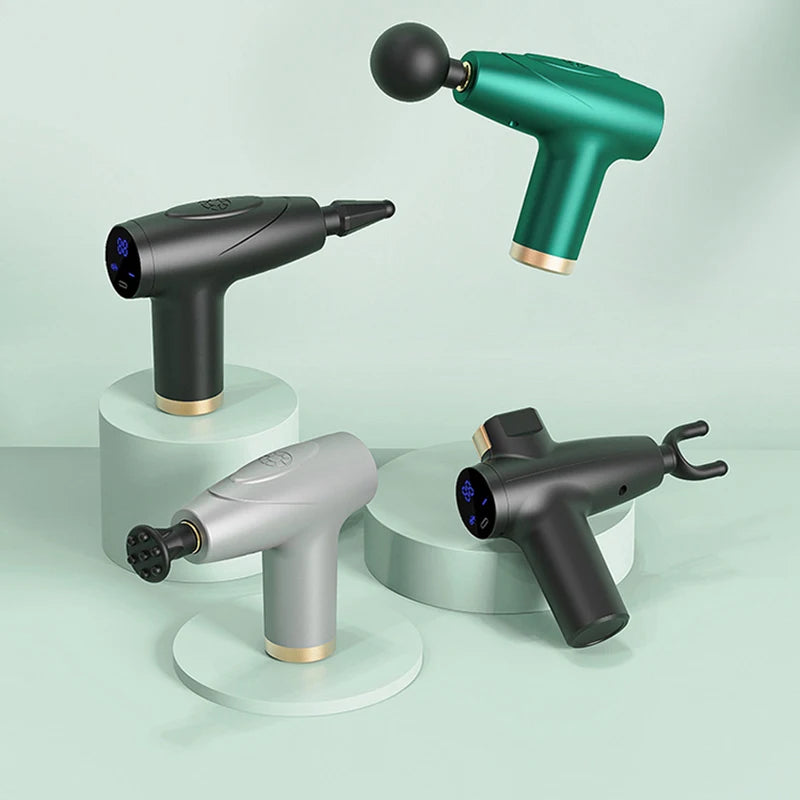 Black 4-Head Mini Fascia Gun Multi-Stage Massage Gun Muscle Relaxation Massage Equipment Portable Vibration Massager Peaceful Pleasures Health and Wellness