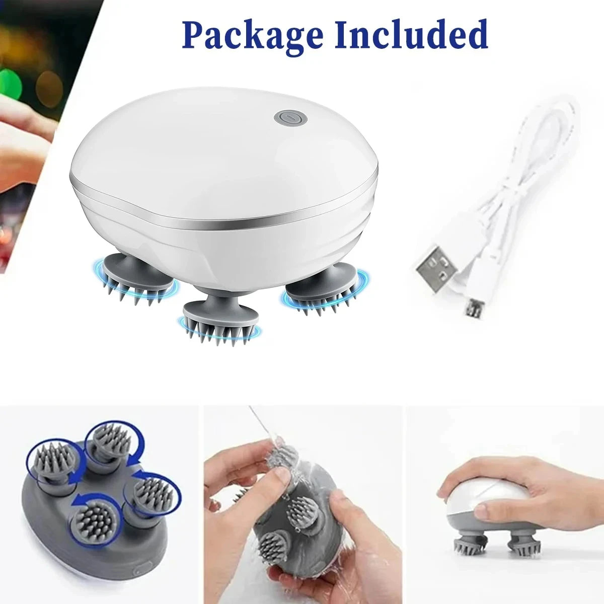 Head Massager with Adjustable Speed for Scalp Massage Red Light for Hair Care Soft Silicone for Deep Kneading of the Head Peaceful Pleasures Health and Wellness