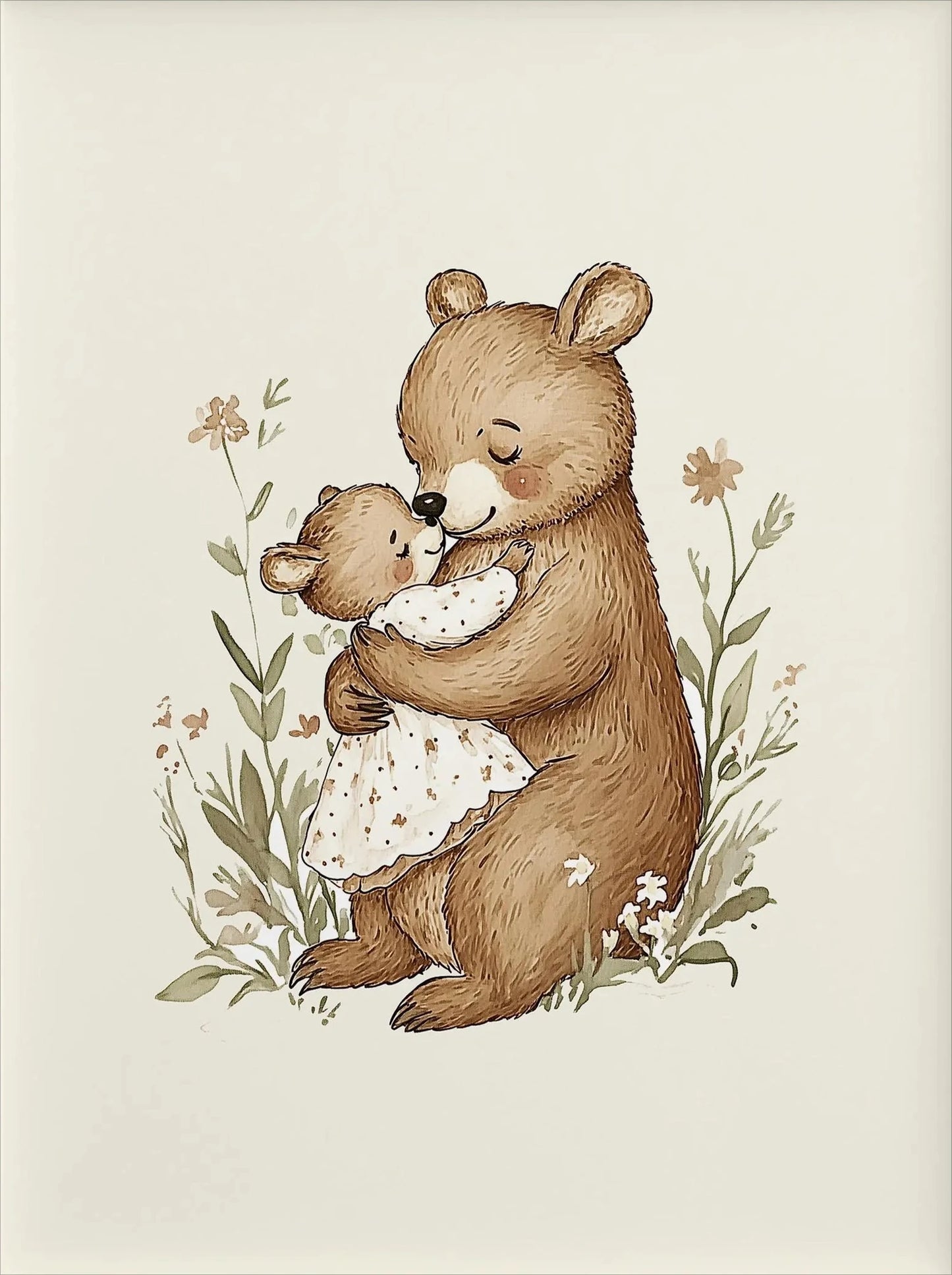 Cartoon Mom & Bunny Nursery Canvas Wall Art | Unframed Print