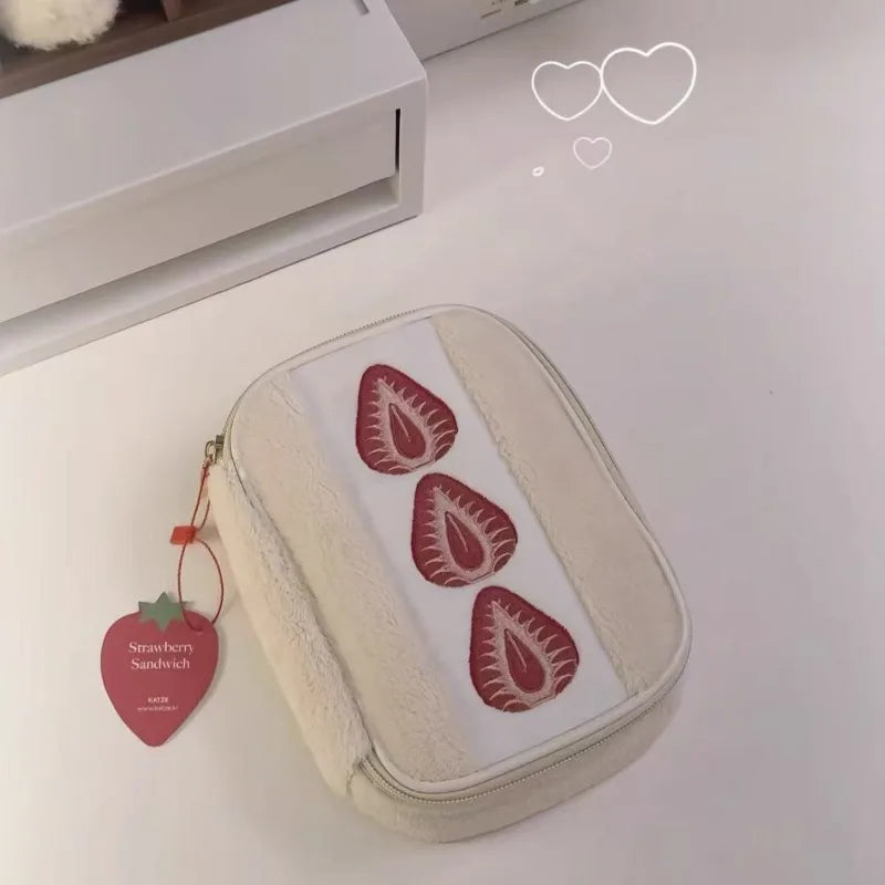 1pc Strawberry Sandwich Cosmetics Large Capacity Card Bag High Beauty Stationery Bag Washroom Storage Peaceful Pleasures Health and Wellness