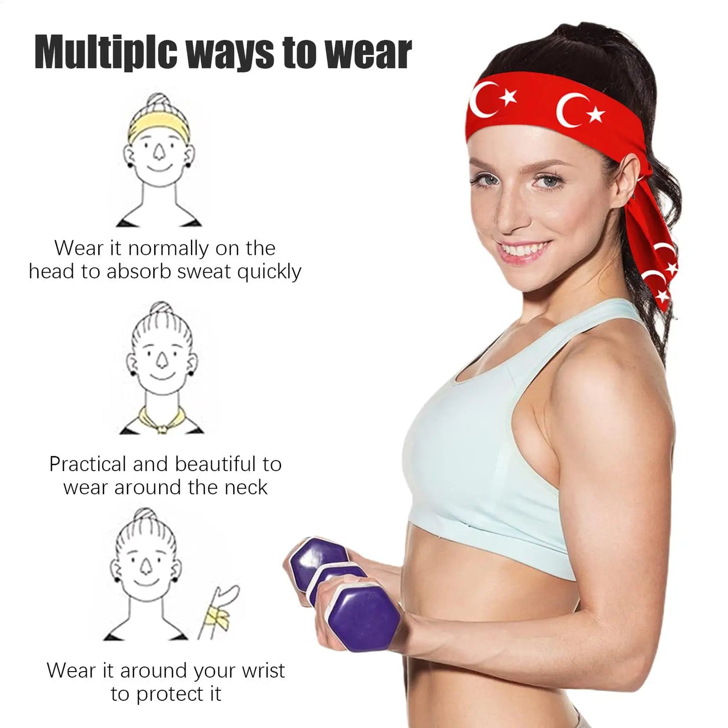Turkey Flag Wide Sports Headband – Unisex Yoga Gym Running