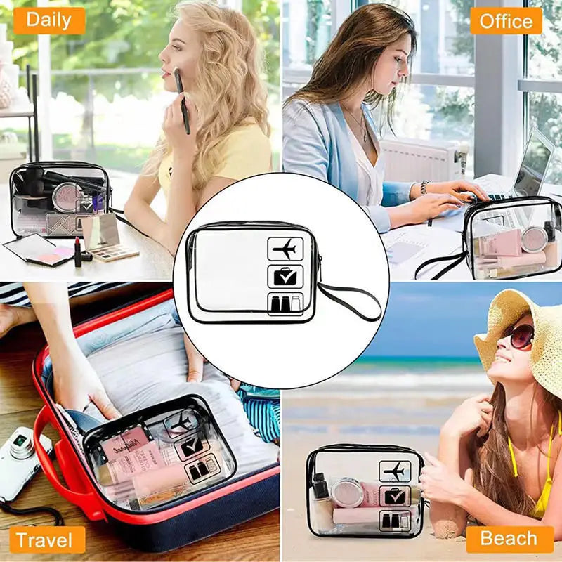 Transparent PVC Makeup Bag for Women Large Capacity Waterproof Handless Travel Toilet Bag Portable Storage Peaceful Pleasures Health and Wellness