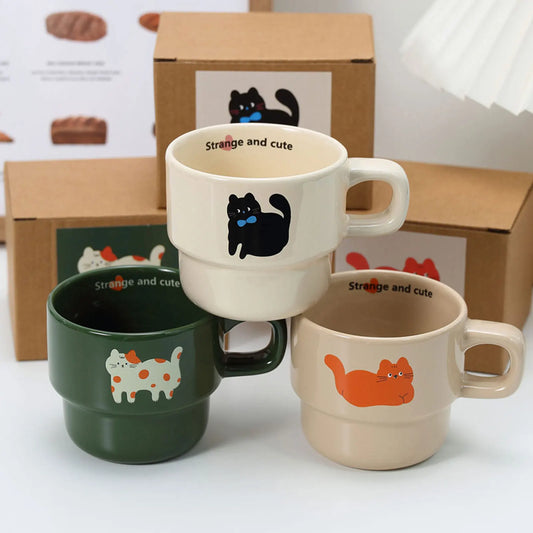 High-end Japanese Stacking Water Cup Coffee Mug Cute Milk Ceramic Cup Lovers Friend Cartoon Water Drinking Glass(Without spoon) Peaceful Pleasures Health and Wellness