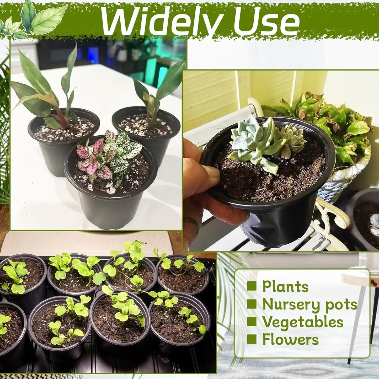 100-Pack 4-Inch Nursery Pots with Drainage Holes | Propagation