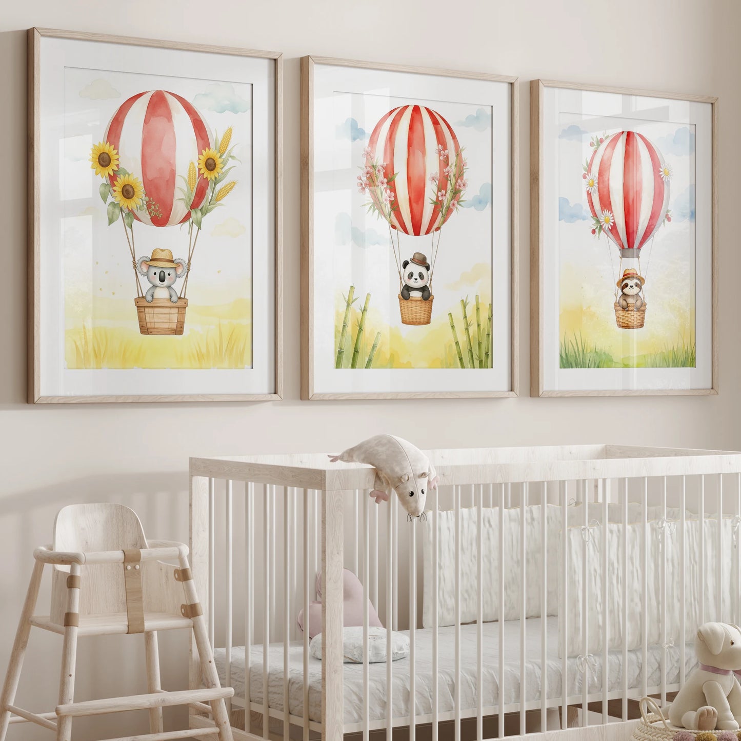 Cartoon Hot Air Balloon Animals Canvas Wall Art | Kids Room