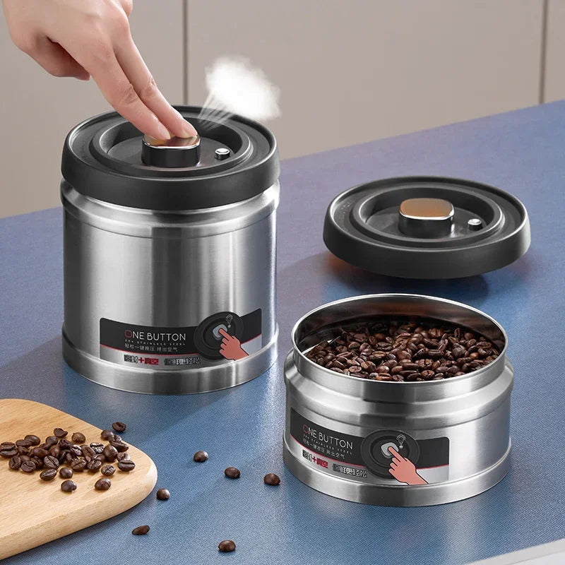 Vacuum Sealed Jug Coffee Beans Stainless Steel Airtight Container Kitchen Food Grains Candy Keep Fresh Storage Jar Peaceful Pleasures Health and Wellness