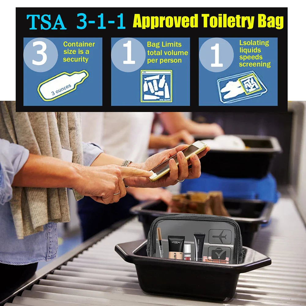 3-Pack Clear TSA Toiletry Bags – Airline Compliant Travel Pouches