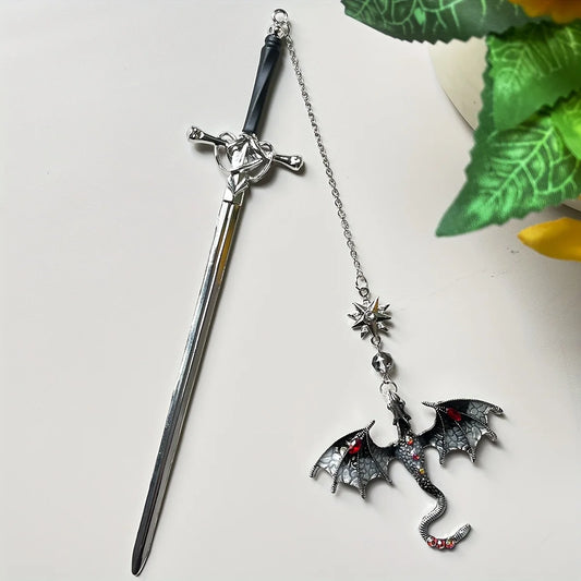 Bview Art Fantasy Dragon Sword Bookmark Exquisite Alloy Pendant Book Peaceful Pleasures Health and Wellness