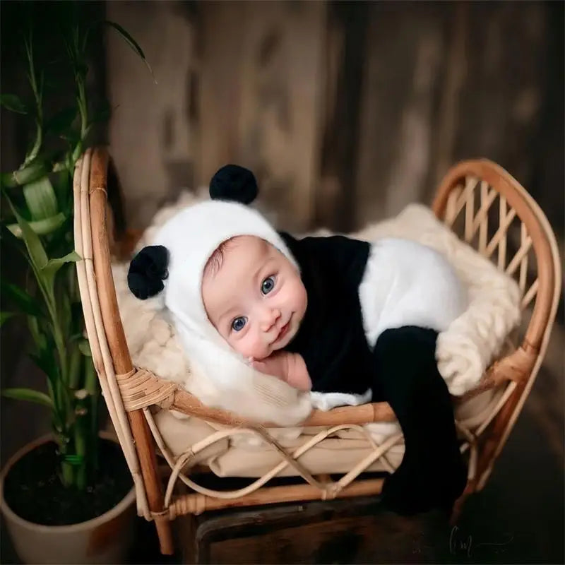 Panda Baby Romper & Hat Set – Newborn Photography Props