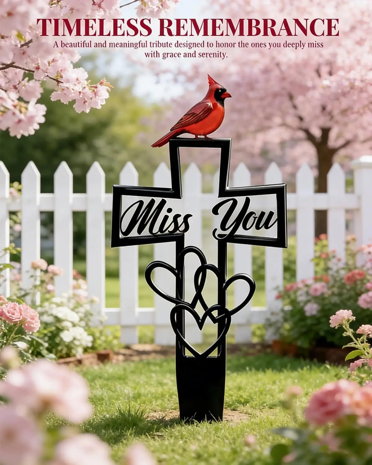 Metal Memorial Garden Stake | Cross Heart Grave Marker 16x8 In