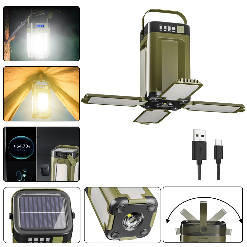 Solar Foldable Camping Lantern – Rechargeable LED Light & Power Bank Peaceful Pleasures Health and Wellness
