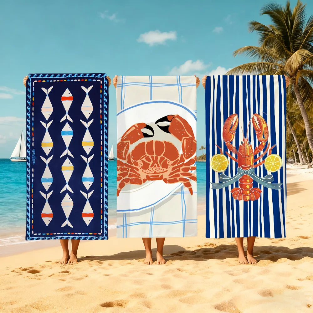 Cute Cartoon Seafood Beach Towel – Quick Dry Soft Pool Towel Quick Dry Beach Towel Peaceful Pleasures Health and Wellness
