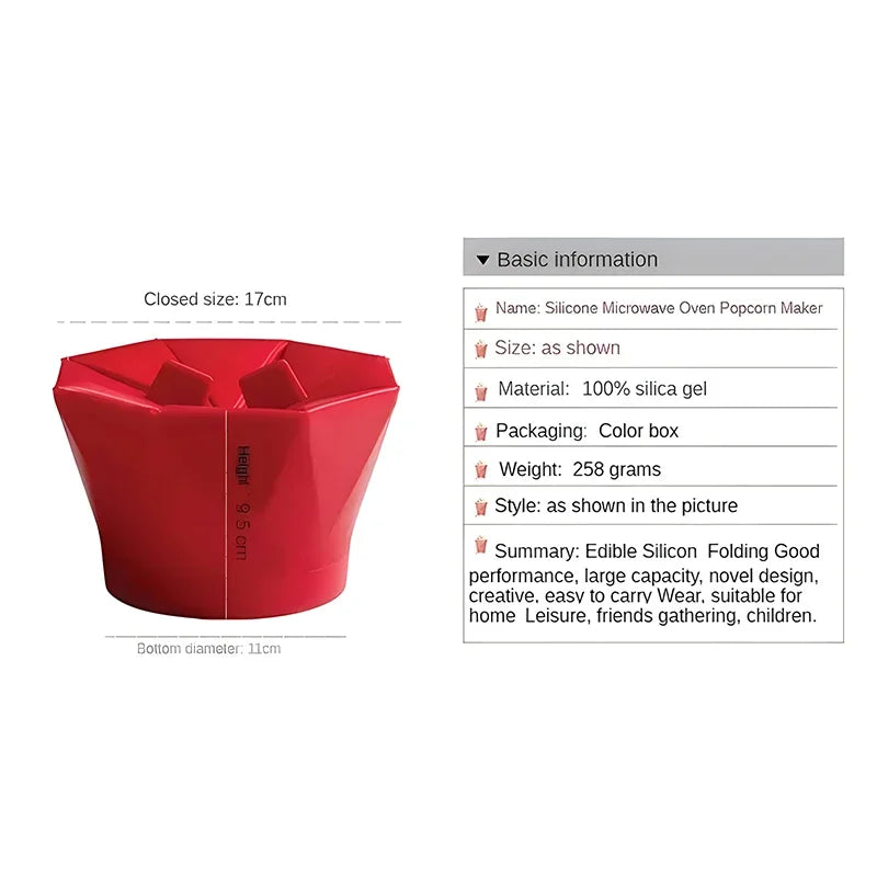 Foldable Silicone Microwave Popcorn Bowl Maker – Collapsible DIY Popcorn Bucket