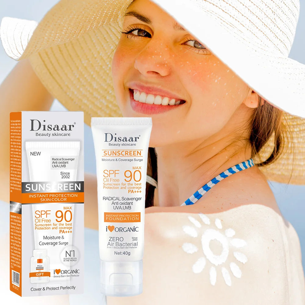 SPF90 PA+++ Oil Free Sunscreen Foundation 40g, Antioxidant UVA/UVB Protection, Organic Moisture Coverage Surge for Face Peaceful Pleasures Health and Wellness
