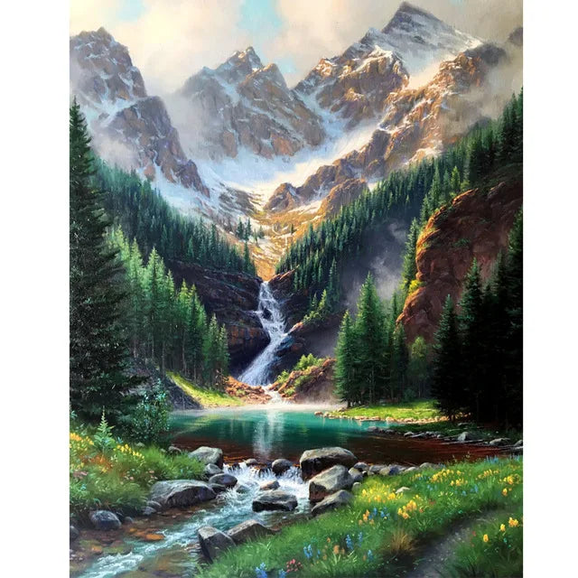 GATYZTORY Oil Painting By Numbers On Canvas Coloring By Numbers Forest Stream Landscape Picture Drawing Home Decor For Adults Peaceful Pleasures Health and Wellness 995625 20x30cm Unframed