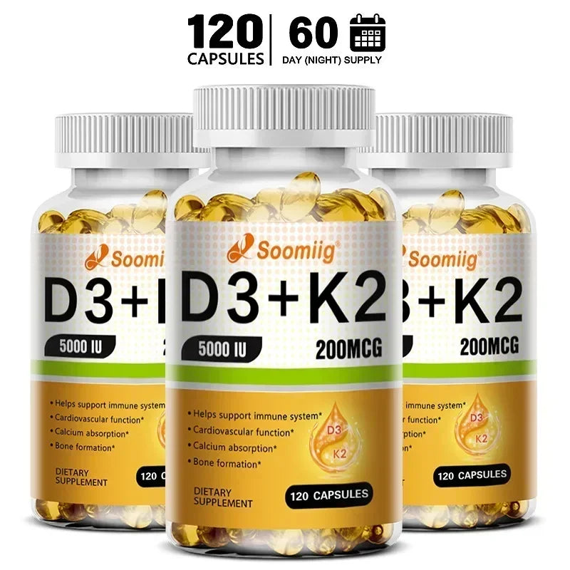 Vitamin D3 5000IU + K2 MK-7 200mcg Capsules | Bone & Immune