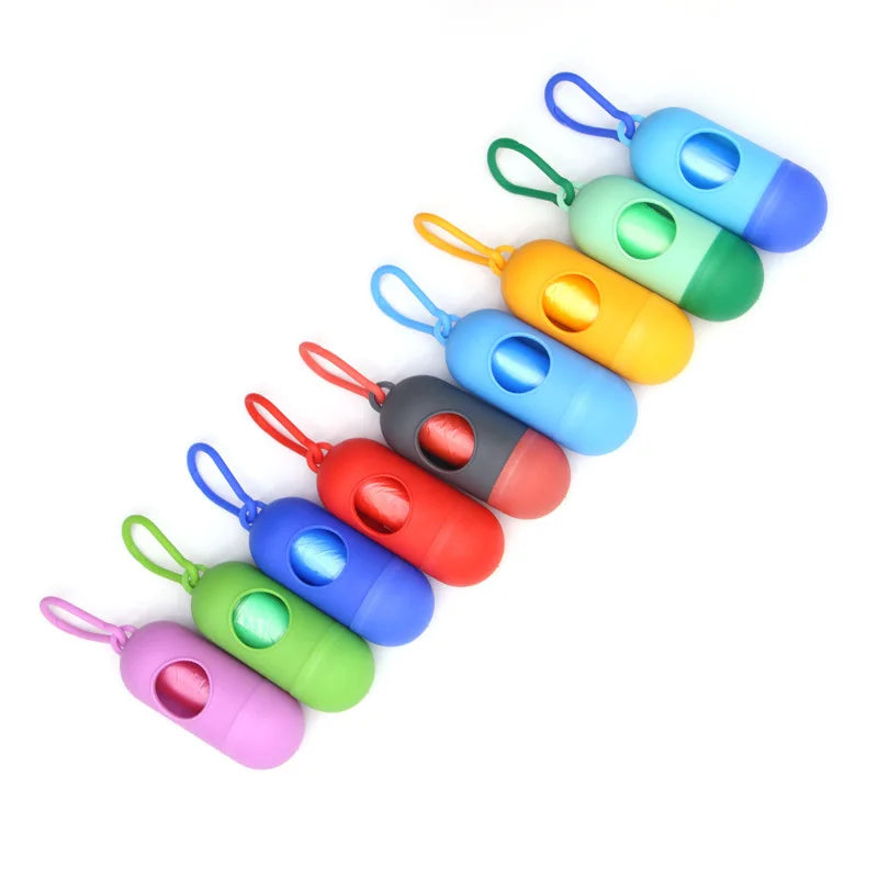 Portable Pet Waste Bag Dispenser Pill Shape Bullet-Shaped Garbage Box Cats Dogs Poop Extractive Clean-up Bags Outside Walking Peaceful Pleasures Health and Wellness