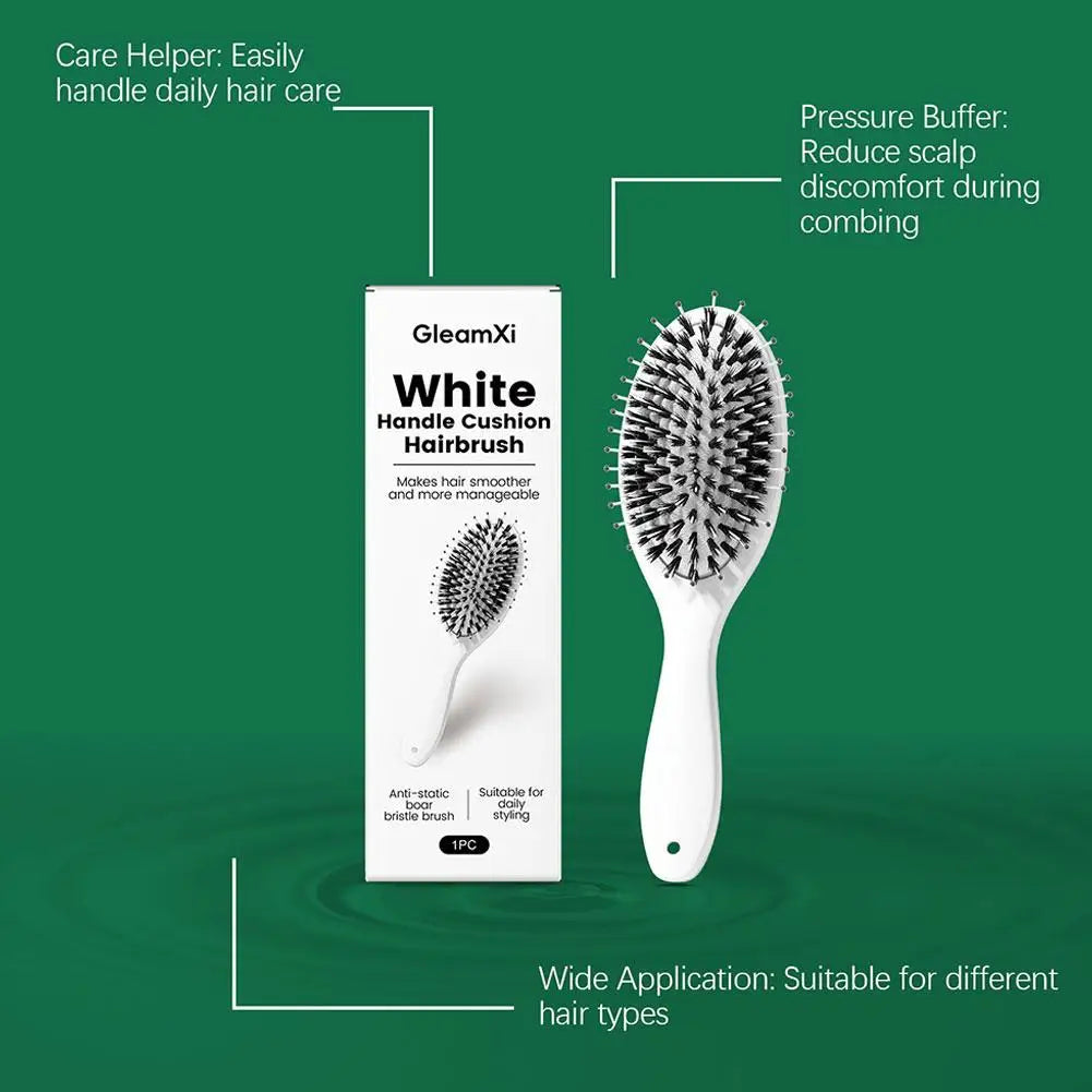 Boar Bristle Hair Brush – Cushion Base Scalp Massager & Detangler