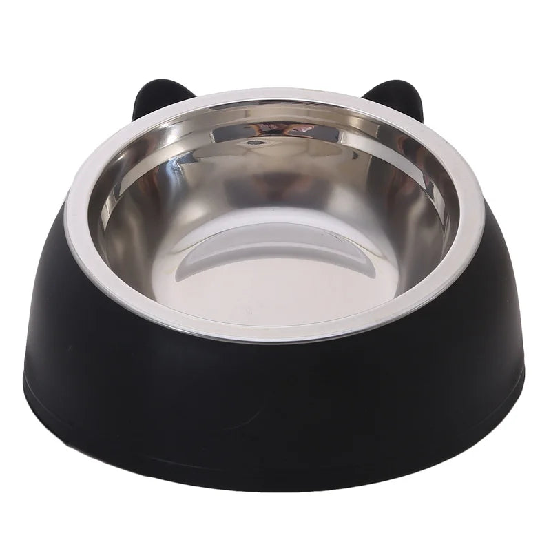 Cat Dog Bowl 15 Degrees Tilted Stainless Steel Cat Bowl Safeguard Neck Puppy Cats Feeder Non-slip Crashworthiness Pet Bowl Peaceful Pleasures Health and Wellness Black 200ml