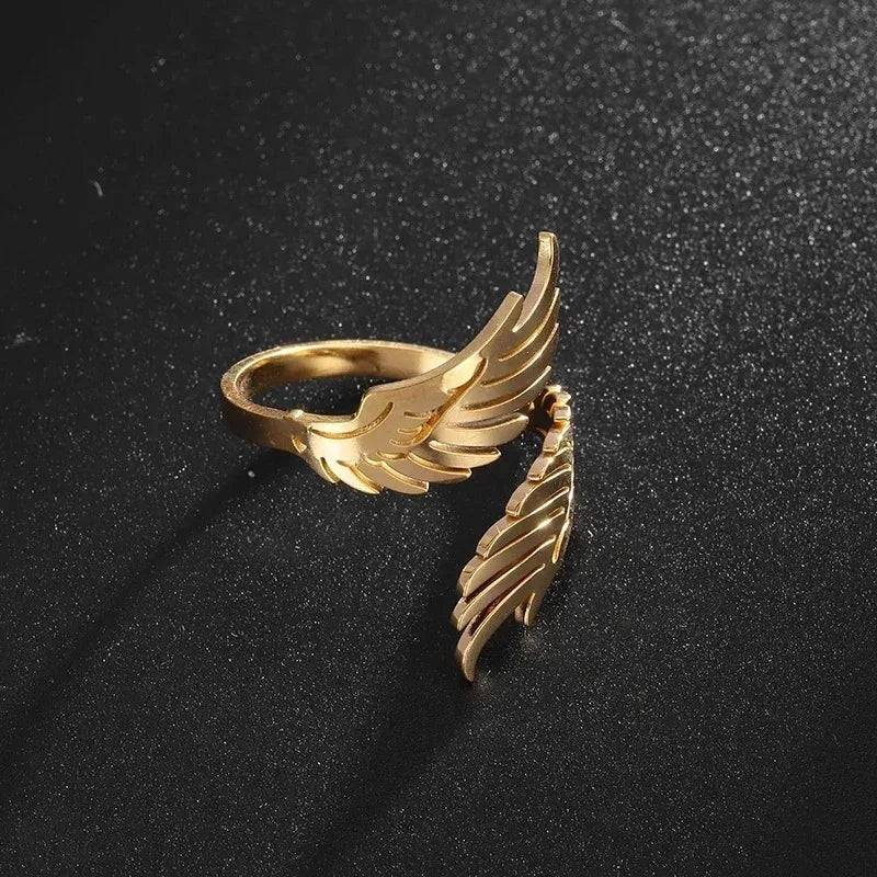 Stainless Steel Wings Ring – Adjustable Couple Jewelry Gift