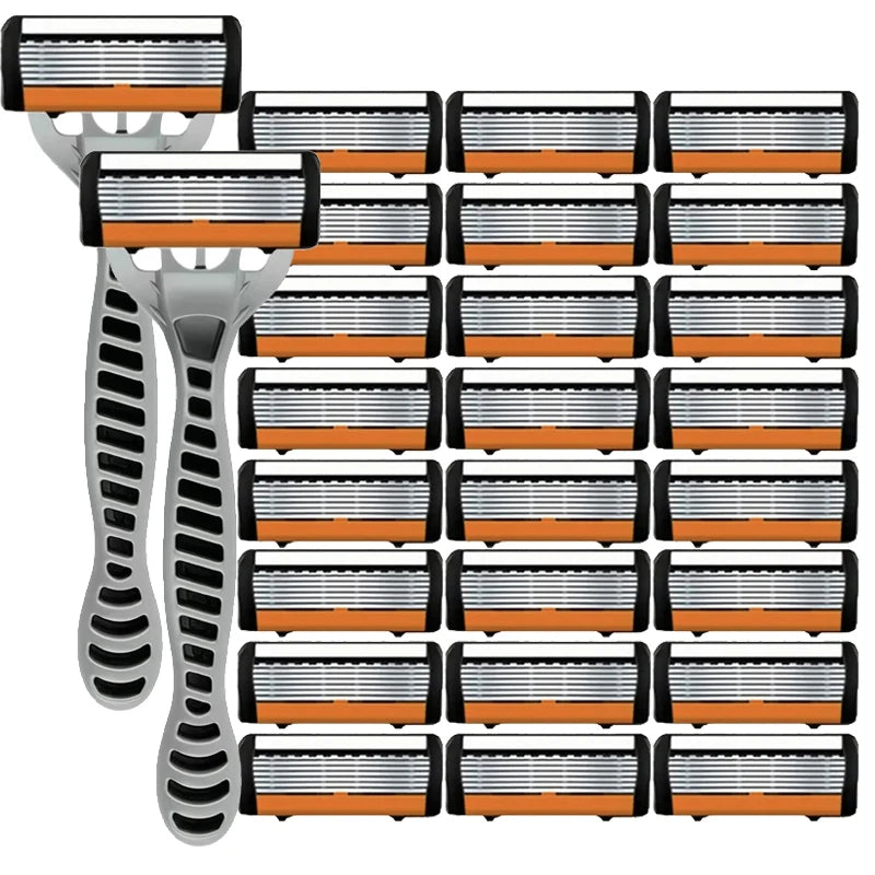 Men's 6-Blade Stainless Steel Safety Razor | Replaceable Head