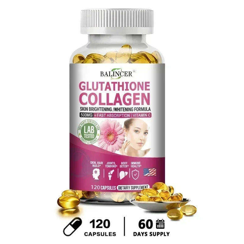 Glutathione Collagen Capsules,Brightening Skin and Anti-aging,Support Hair,Skin and Nail Health,Glutathione Supplement for Women Peaceful Pleasures Health and Wellness 120 count-1 bottle