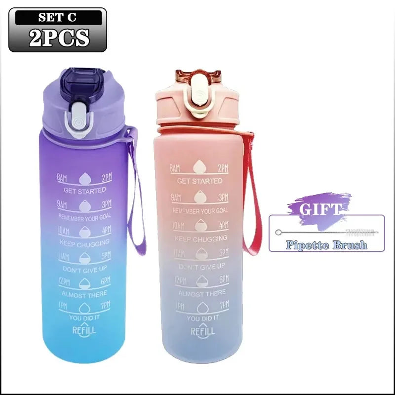 900ml BPA-Free Motivational Sports Water Bottle with Straw
