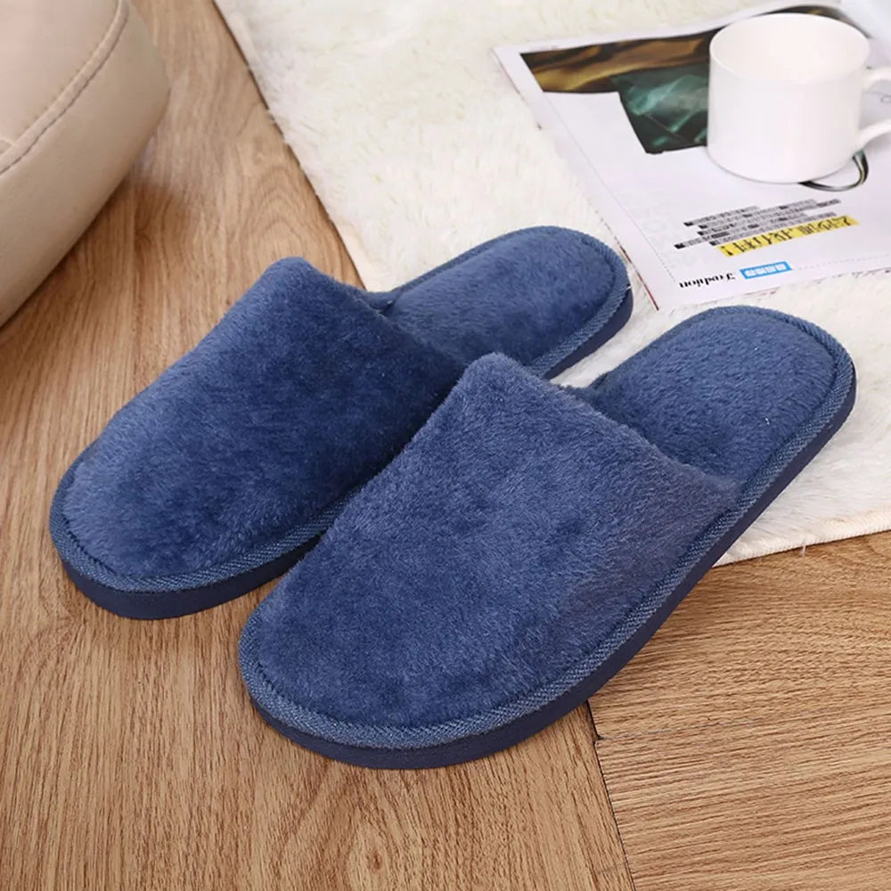 Men's Warm Plush Indoor Slippers – Non-Slip Soft House Shoes