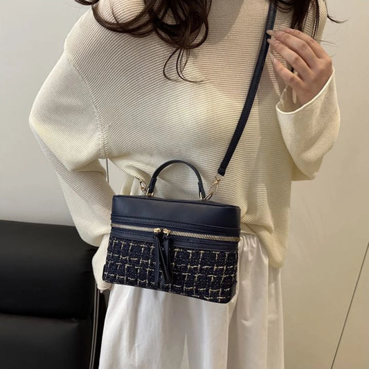 Woolen Material Small Square Bag With Chain Strap For Women Stylish Plaid Design Handbag Peaceful Pleasures Health and Wellness