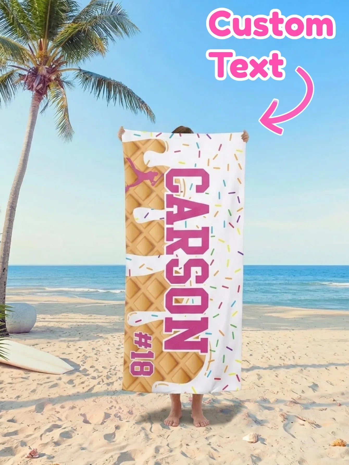 1pc Custom Text Ice Cream Baseball Beach Towel Soft Quick Dry Three Sizes Summer Travel Swim Gym Gift Women Men Peaceful Pleasures Health and Wellness White 70x140cm