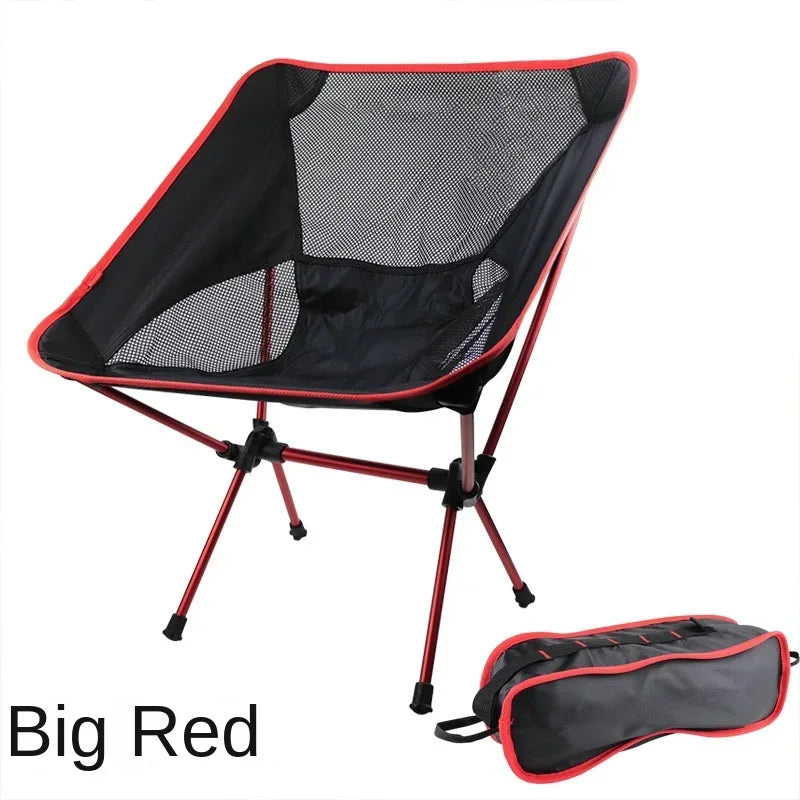 Folding Camping Chair Travel Ultralight Beach Accessories Playa Fishing Lightweight Portable Outdoor Foldable Furniture Peaceful Pleasures Health and Wellness Red