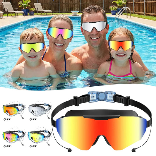Mirrored Anti Fog Swimming Eyewears,Large Frame Swim Swimming Goggles With Earplugs,Wide View Professional Swimming Glasses Peaceful Pleasures Health and Wellness