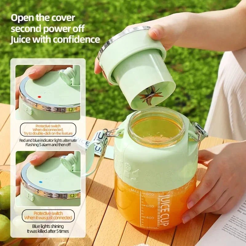 Wireless Portable Juicing Bucket Electric 800ml Sports Cup Fresh Fruit Juicer With Large Capacity and 10 Stainless Steel Blades Peaceful Pleasures Health and Wellness
