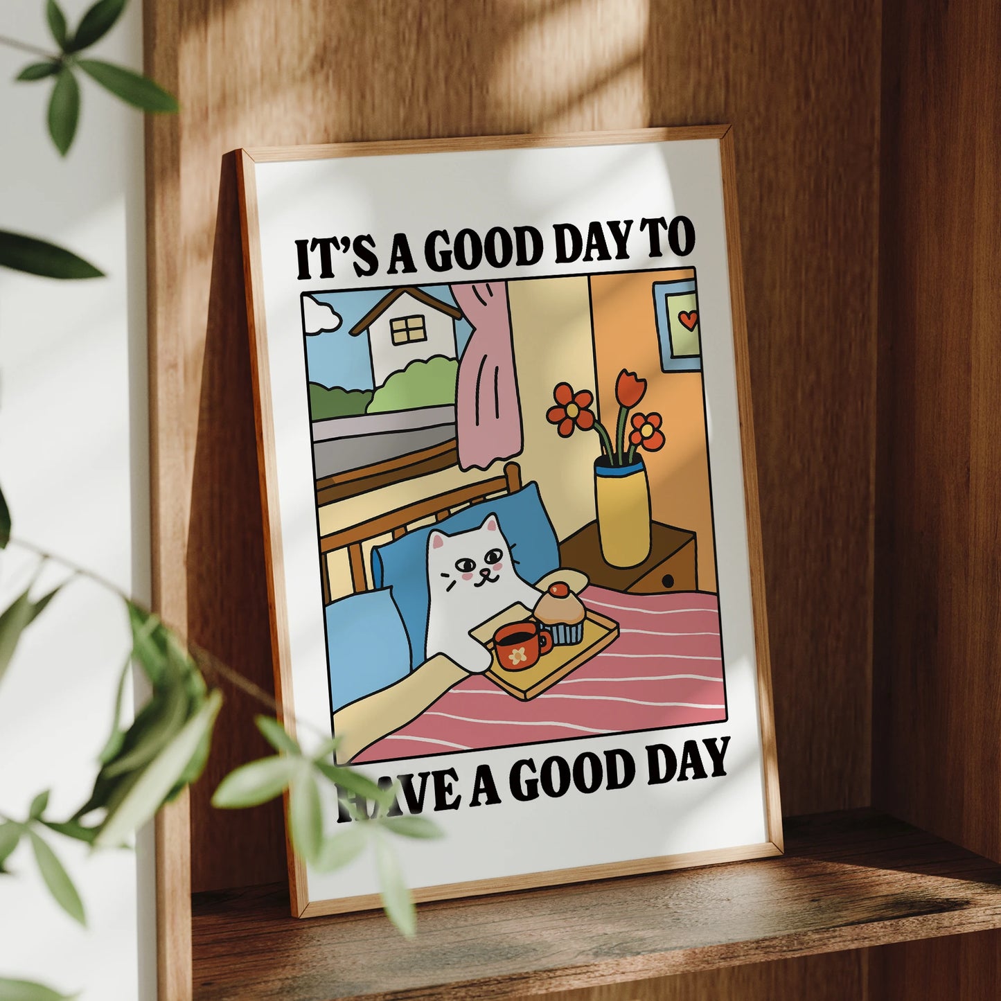 Good Day To Have A Good Day Cartoon Cat Wall Art Prints Canvas Painting Poster Picture For Living Children Room Home Decor Gift Peaceful Pleasures Health and Wellness