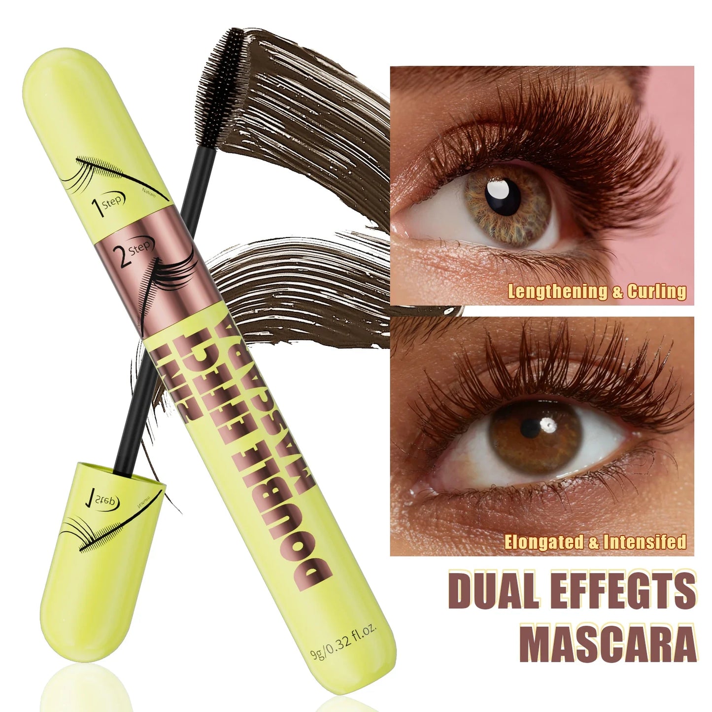 Hello Kiss Brown Waterproof Mascara – Dual Brush Clump-Free