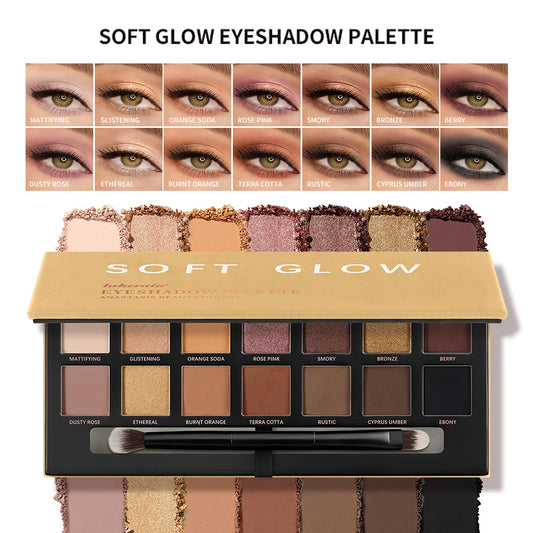 14 Colors Eyeshadow Palettes Glow and Matte Bright Sparkly Tones Contour Brighten Multifunctional Eyeshadow Palettes Makeup Peaceful Pleasures Health and Wellness 1 set