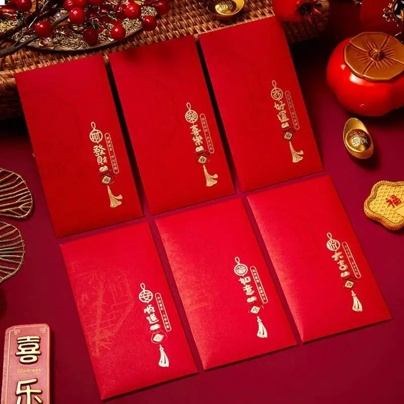 6-Pack Chinese Red Envelopes – Hot Stamping Bronzing Lucky Pockets