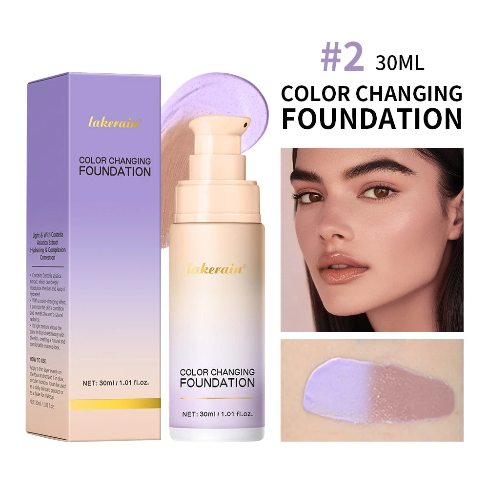 Color Changing Foundation 4 in 1 Moisturizing SPF 30+ Hydrating Color Longwearing Waterproof Travel Coverage Makeup Base Peaceful Pleasures Health and Wellness 2Purple