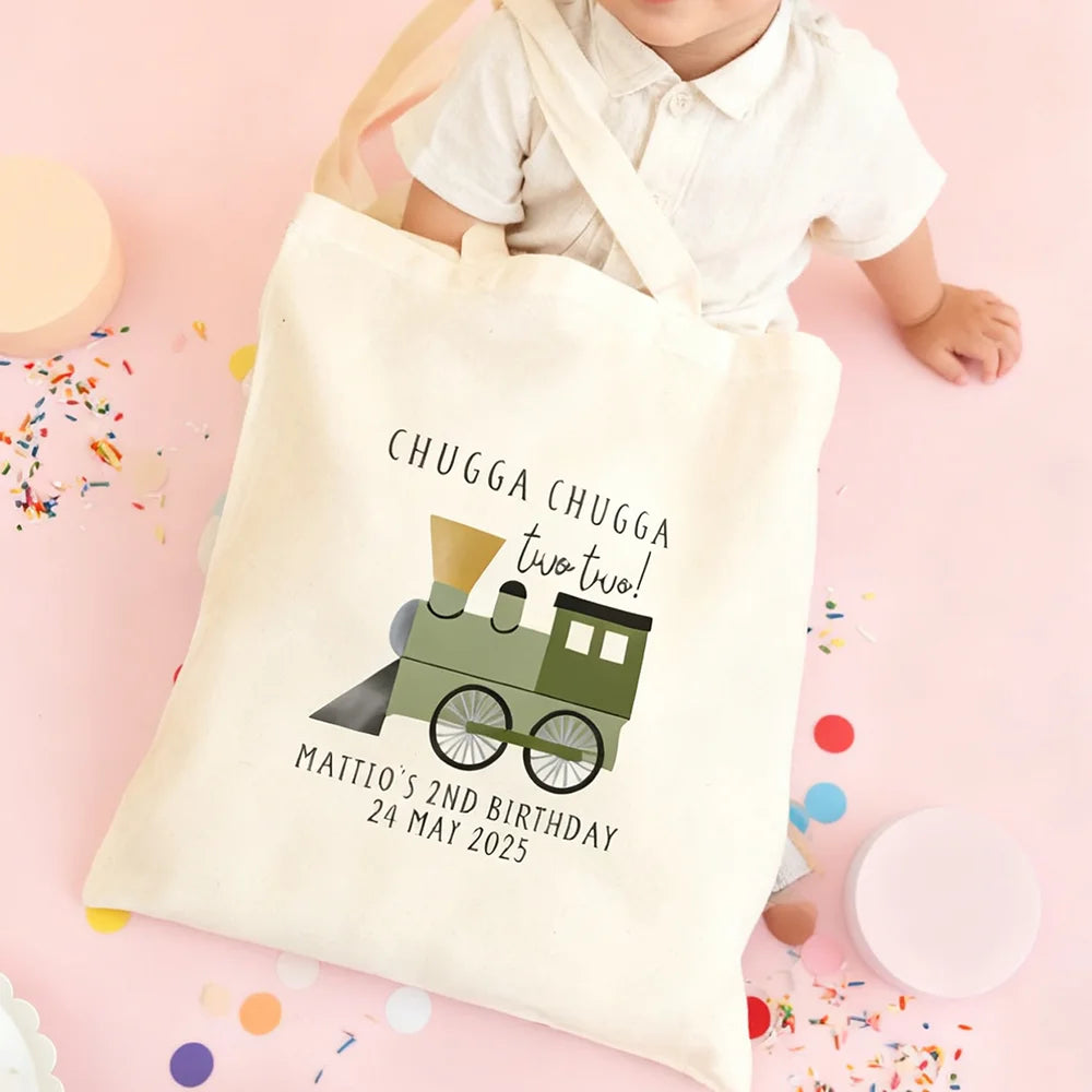 Personalized Train Party Favor Tote Bags – Chugga Chugga Two Two