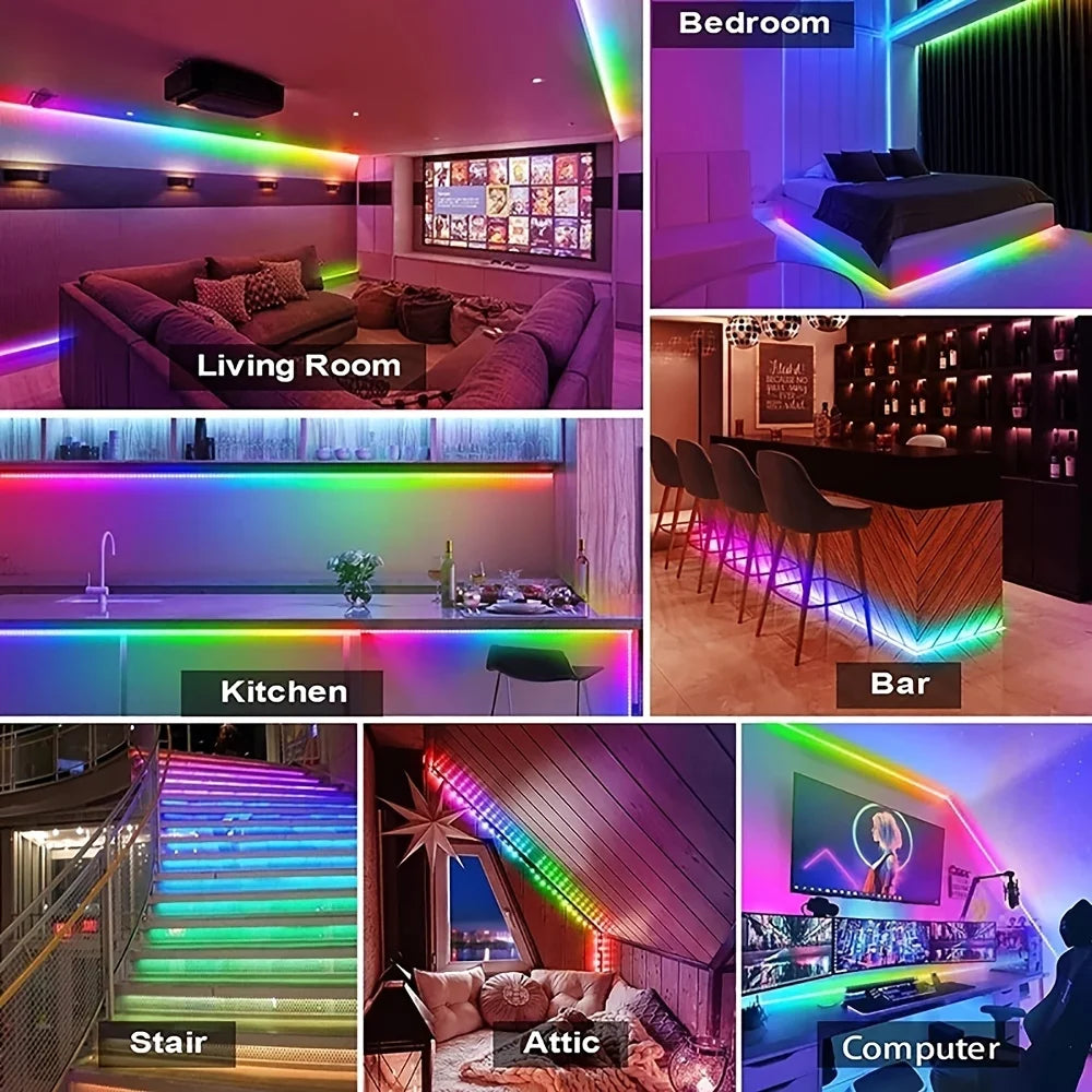 20M RGB LED Strip Lights | Music Sync, Bluetooth & USB