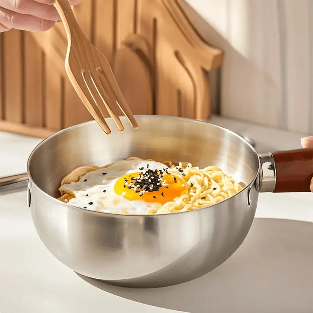 Stainless Steel Wooden Handle Frying Pan Used Melting Butter Salad
