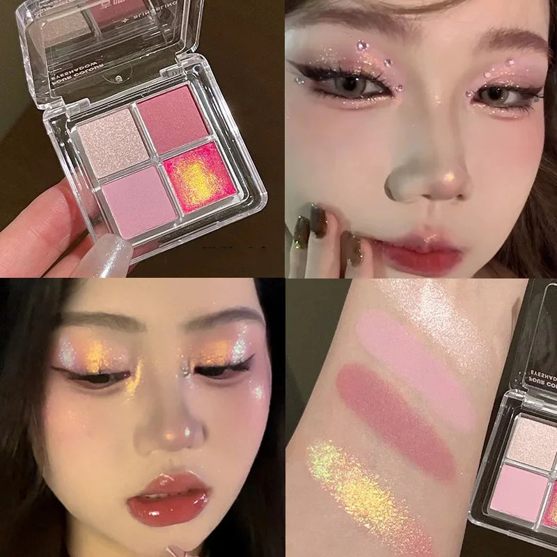 Chameleon Glitter Eyeshadow Palette – 4-Color Metallic Pink