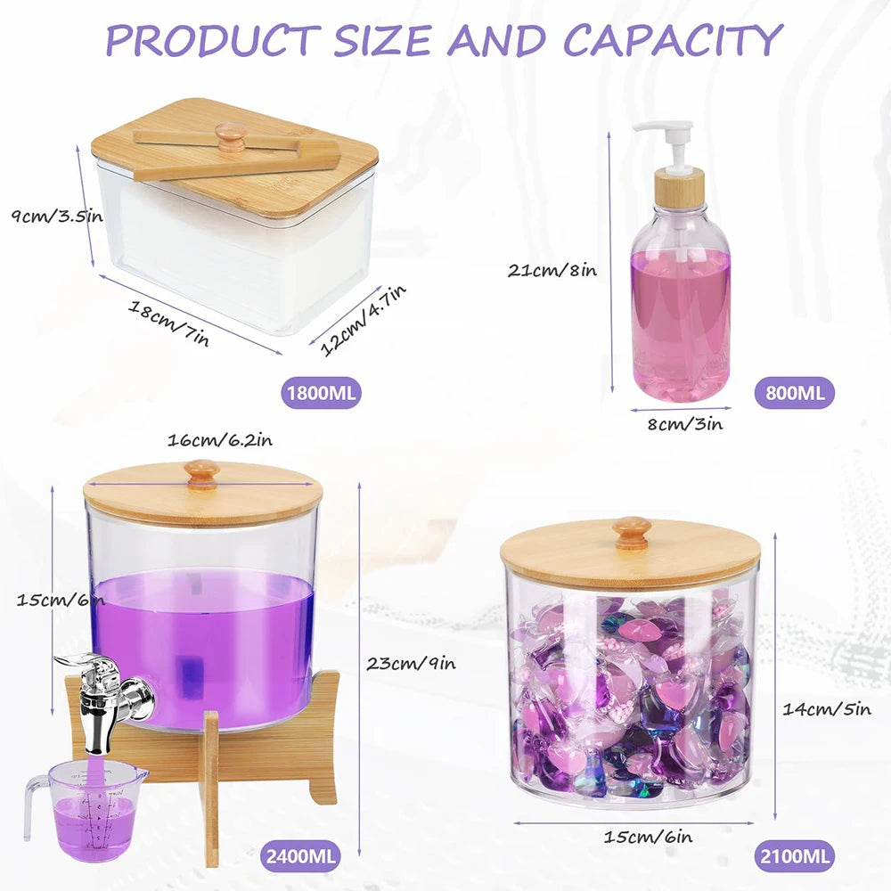 Clear Acrylic Laundry Pod Storage Container with Labels – Detergent Dispenser & Laundry Powder Storage Box