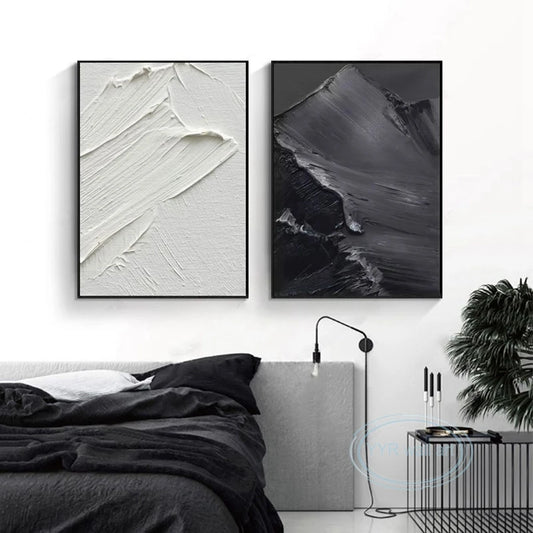 Minimalist Advanced Handmade Abstract Oil Painting, Black and White Texture, Wall Art, Canvas Decoration, Living Room Poster, Be Peaceful Pleasures Health and Wellness
