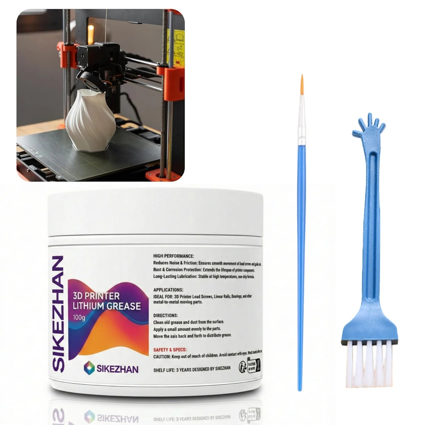 3D Printer Lithium Grease 100g Kit for Lead Screw Linear Rail Bearing Reduce Noise Lubricant Anti-Rust Maintenance with Brushes Peaceful Pleasures Health and Wellness