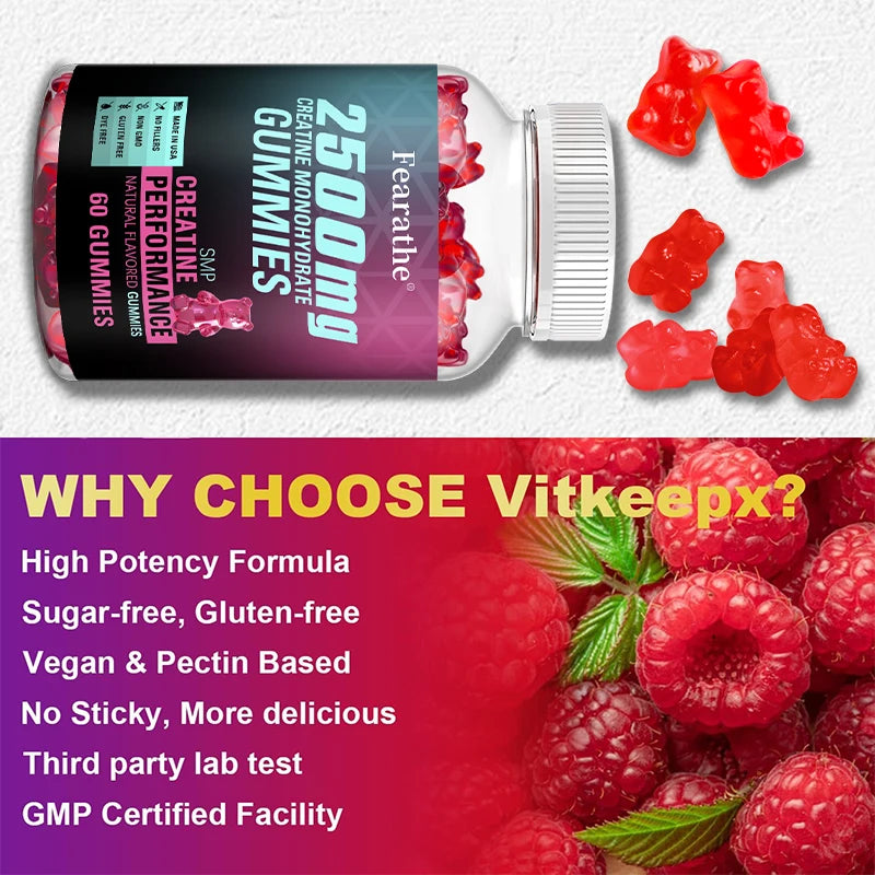 Creatine Monohydrate Gummies - Boost Energy, Build Muscle Mass, and Improve Athletic Performance, Supports Mood Health Peaceful Pleasures Health and Wellness
