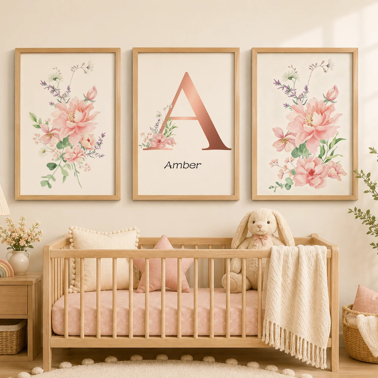 Custom Name Nursery Wall Art,pink Aesthetic wildflowers Canvas Painting, Nordic Poster Print for Baby, Toddler Kids Room Decor Peaceful Pleasures Health and Wellness