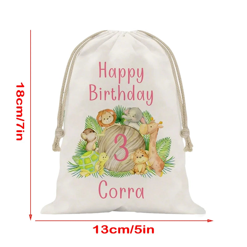 5-Pack Custom Name Safari Animal Drawstring Party Bags for Kids Party Favor Bags Peaceful Pleasures Health and Wellness
