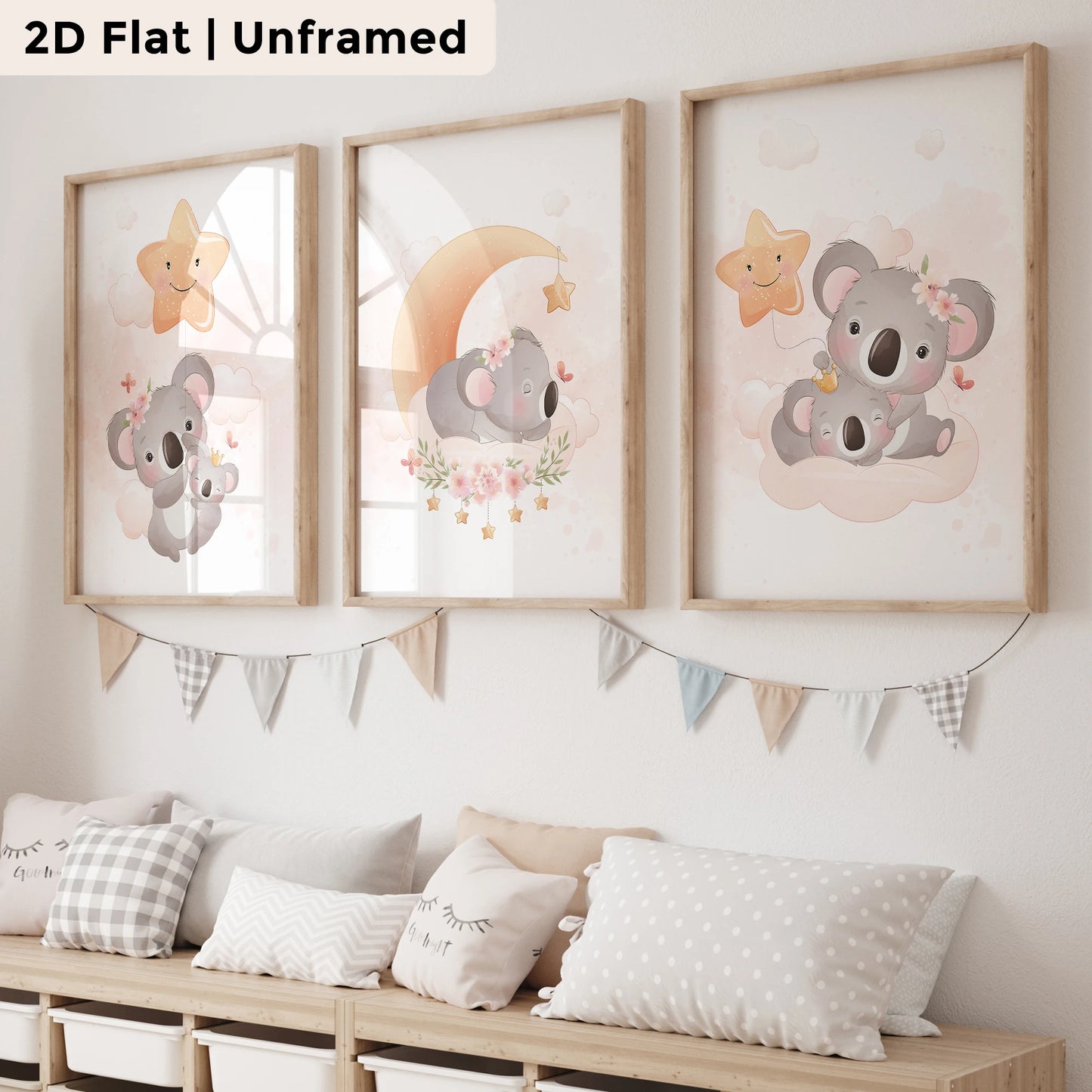3-Piece Koala Moon & Stars Canvas Wall Art Print Set